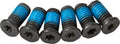 Sechs schwarze SHIMANO Befestigungsschrauben für SM-RTAD05 Bremsscheiben-Adapter mit blauem Gewindekleber.