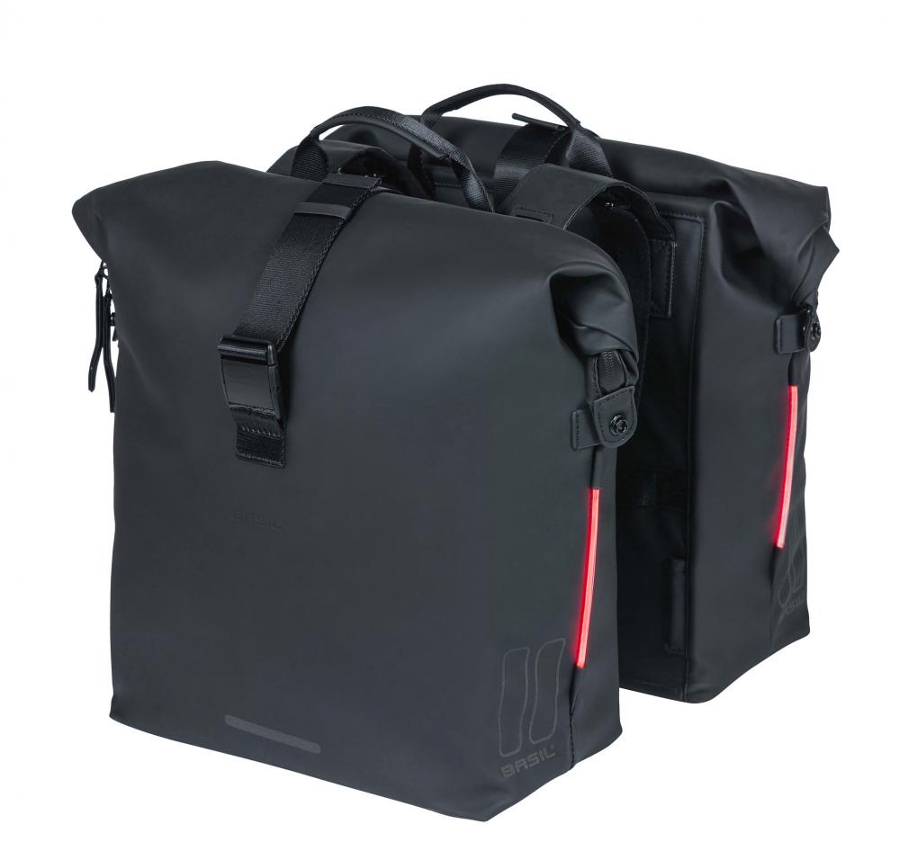 Basil Doppelpacktasche SoHo Nordlicht 41 Liter 31×13×37 cm Schwarz wasserdicht PU mit LED-Streifen