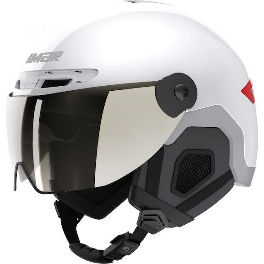 Limar Lumiere weißer Urban- & Speed-Pedelec-Helm mit verspiegeltem Visier und Licht.