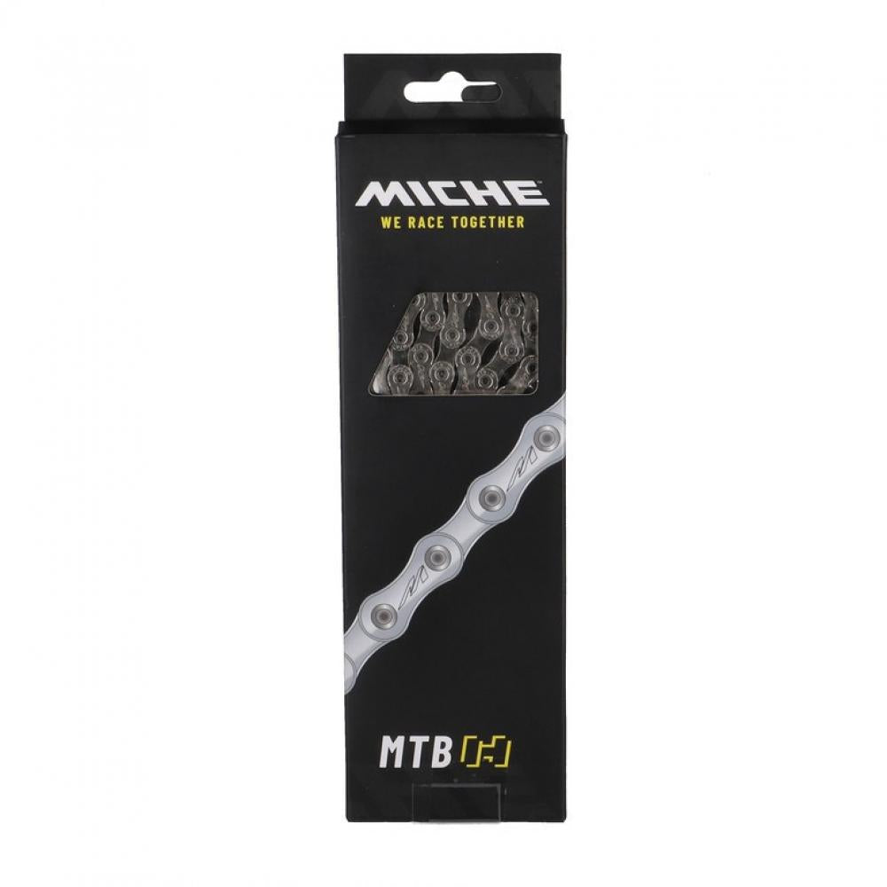 Miche E-Bike Kette 11-fach in schwarzer Verpackung mit sichtbaren Kettengliedern.