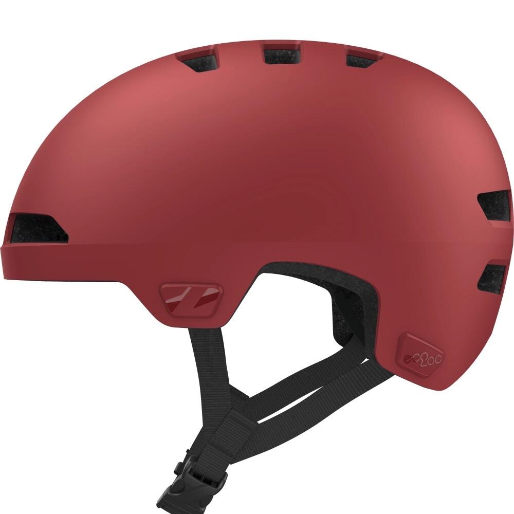 Lazer Maze Jr KinetiCore Kinder-Fahrradhelm in Matte Ruby Red mit EcoLoc-Verschluss.