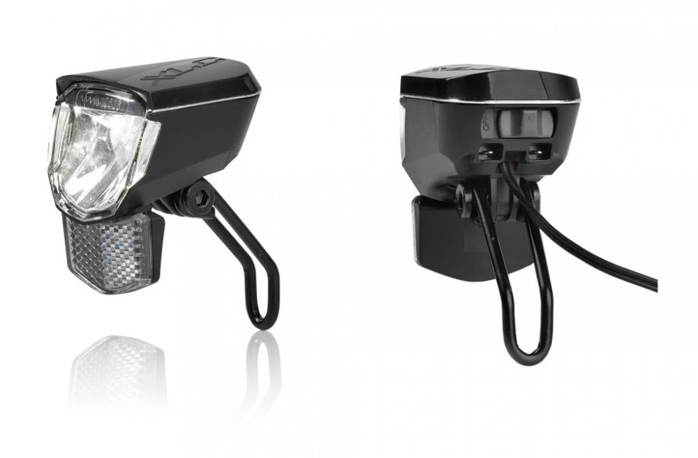 XLC Fahrradscheinwerfer Sirius D45 S LED, schwarz, 45 Lux, Standlicht und Reflektor mit Halterung.