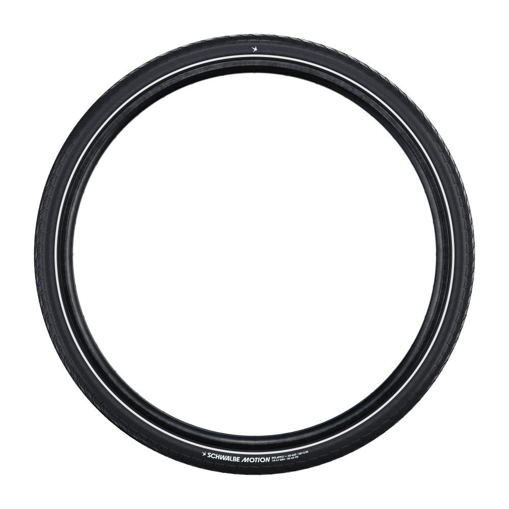 Schwalbe Motion Big Apple 50-406 City-Fahrradreifen in Schwarz mit Reflexstreifen und Pannenschutz.