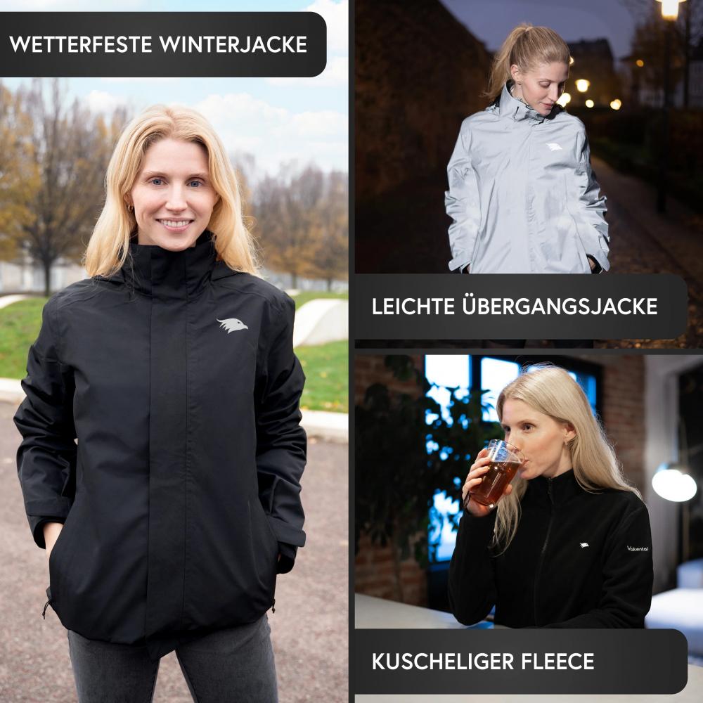 Valkental Damenjacke 3in1 Smart Jacket wasserdichte Jacke mit Fleece Zipp-In XS schwarz