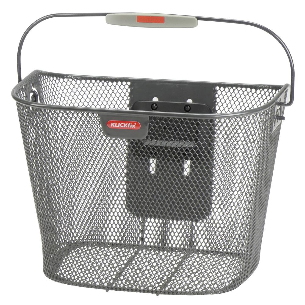 KLICKfix Lenkerkorb anthrazit ohne Adapter, 25x35x26 cm, feinmaschiger Fahrradkorb aus Metall mit Tragebügel.