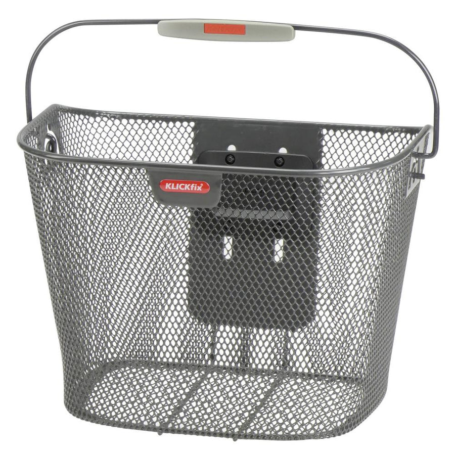 KLICKfix Lenkerkorb anthrazit ohne Adapter, 25x35x26 cm, feinmaschiger Fahrradkorb aus Metall mit Tragebügel.