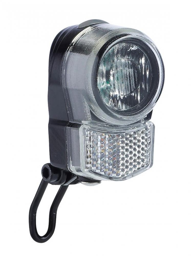 Büchel Nightlite Fahrrad Batterie-Scheinwerfer mit Halterung, ca. 10/25 Lux, freigestellt auf weißem Hintergrund.