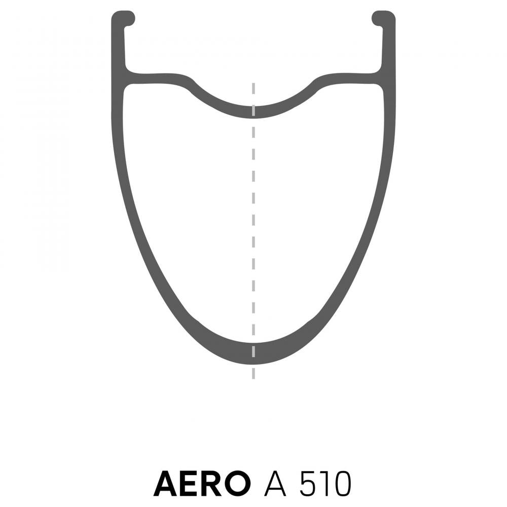 Querschnitt der DT Swiss A 510 Disc 28 Zoll aerodynamischen Road-Felge in Schwarz.
