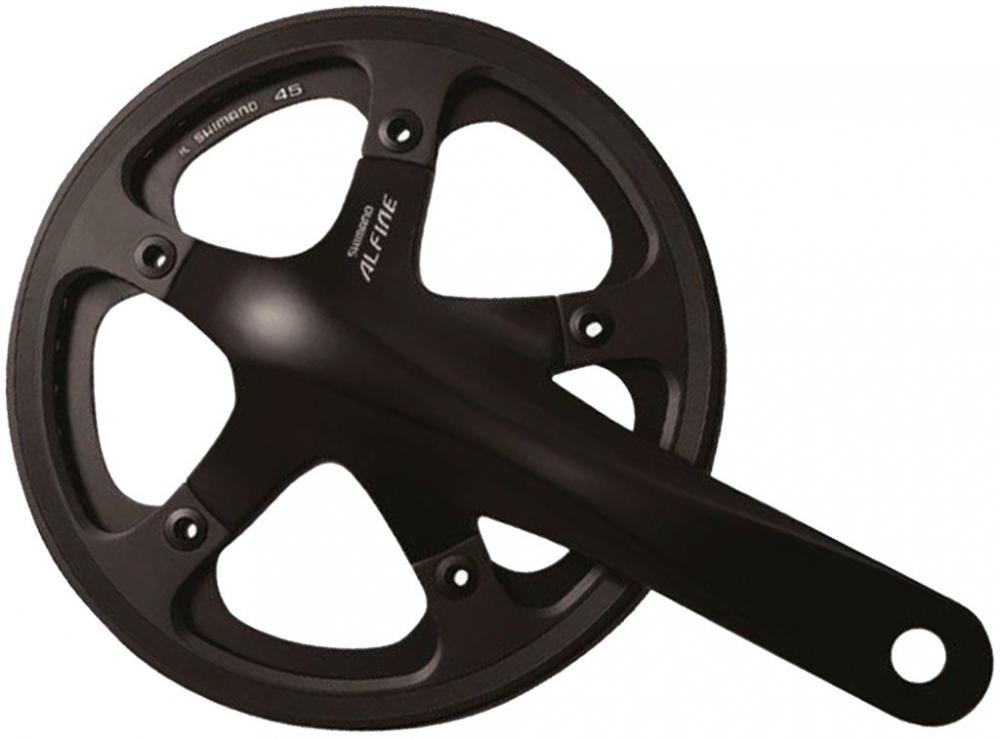 Schwarze SHIMANO ALFINE FC-S501 Kurbelgarnitur mit 45 Zähnen.