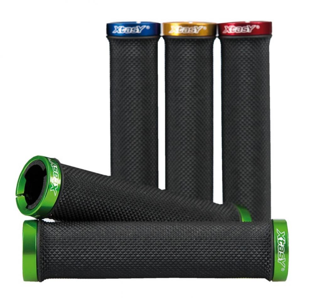 Ergotec MTB/ATB-Griffe Kraton, 135mm, schwarz, mit goldener Klemmung.