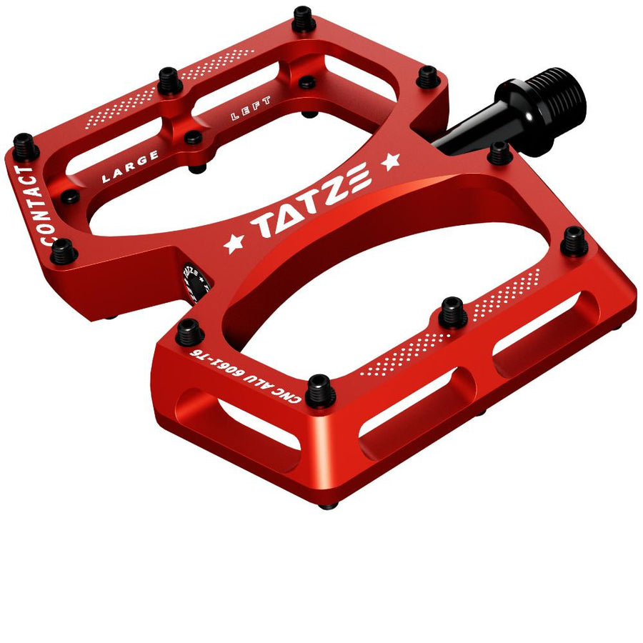 Rotes Tatze CONTACT CNC KIDS Plattformpedal mit 10 Pins je Seite aus Aluminium.