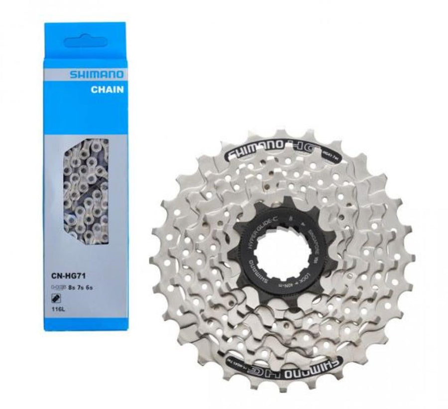 Shimano Antriebsset: Kassette ACERA CS-HG41 7-fach 11-28Z + Kette CN-HG71 6/7/8-fach 116G für MTB/Road.