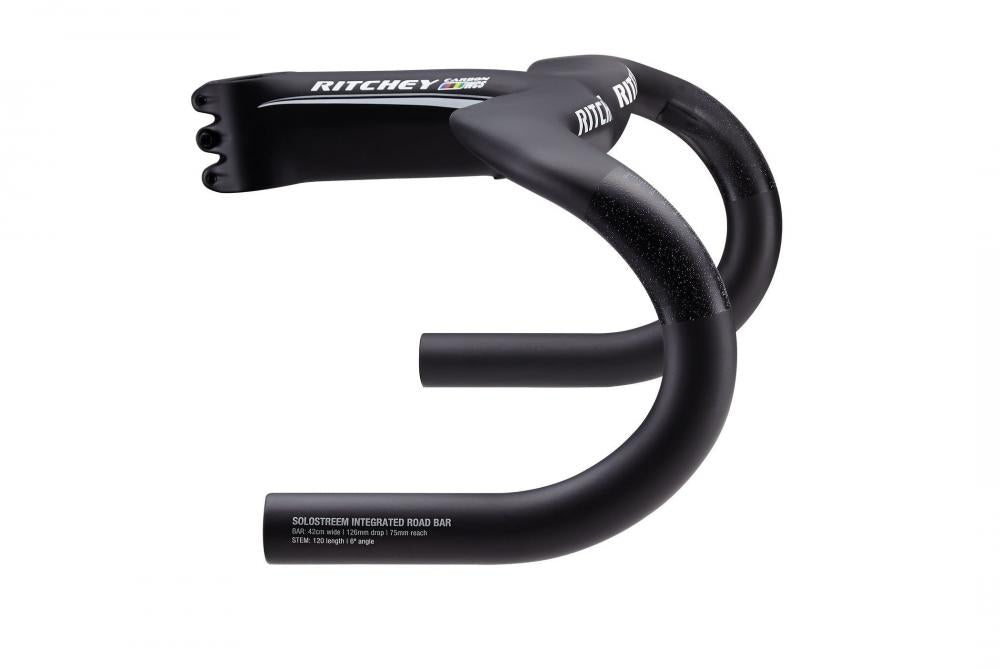 Ritchey WCS Carbon Solo Streem Lenker/Vorbaueinheit: 28,6 mm Klemmdurchmesser, 42 cm Breite, 126 mm Drop, 75 mm Reach, 4,7° Flare, 120 mm Vorbaulänge, -4° Neigung