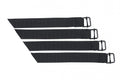 Basil UNIVERSAL BRIDGE SYSTEM STRAPS für Doppeltaschen, vier schwarze Gurte mit D-Ringen auf weißem Hintergrund.