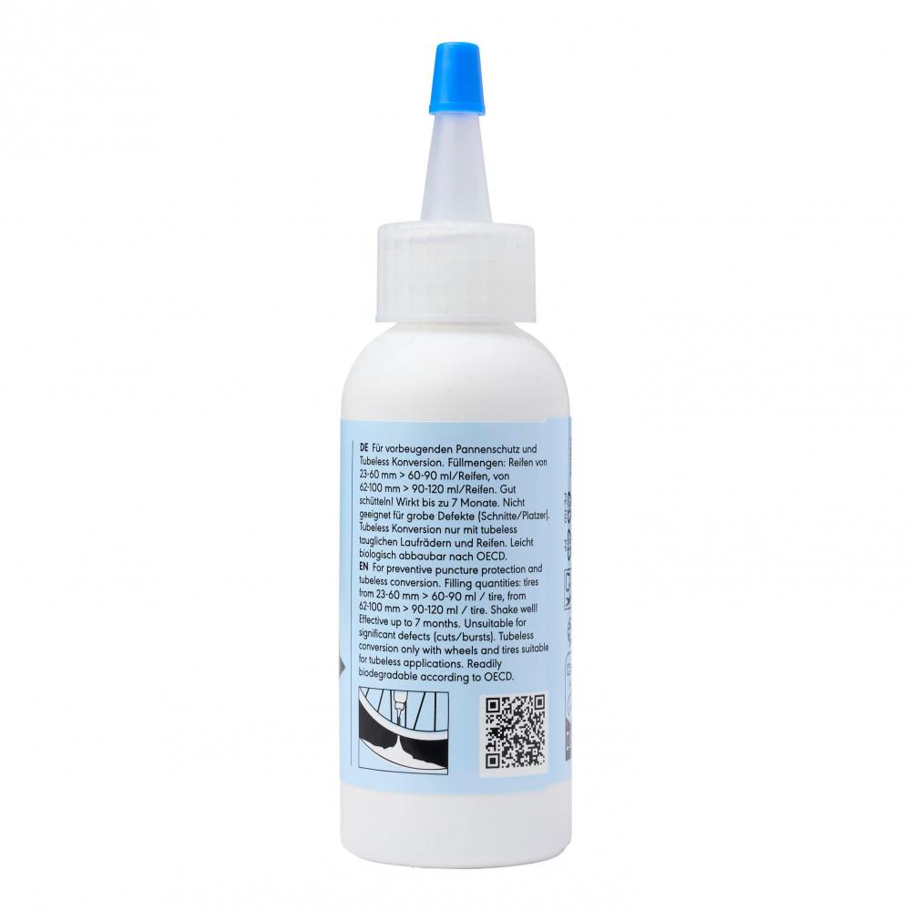 Schwalbe Doc Blue Professional 60ml Pannenschutzgel in weißer Flasche mit blauem Deckel.