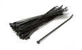 XLC Kabelbinder 2,5x200mm, 100er Pack, schwarz, gebündelt und einzeln auf weißem Hintergrund.