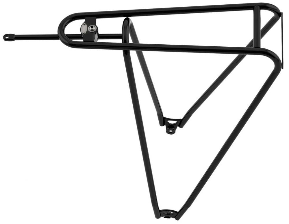 Schlanker Tubus Gepäckträger FLY EVO 26-28 Zoll in Schwarz, minimalistischer Hinterradträger für Tourenräder.