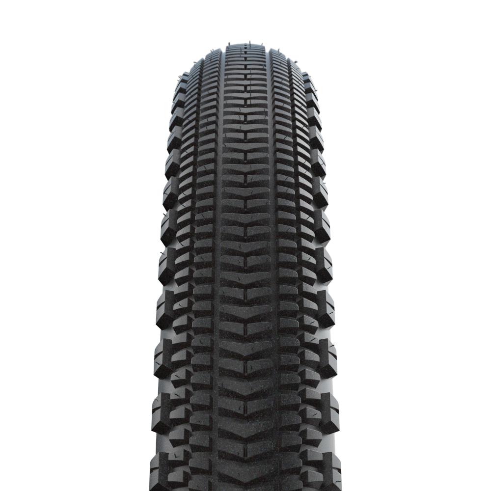 Schwalbe G-ONE OVERLAND Faltreifen 40 schwarz Reflex, langlebiger Gravel- & Tourenreifen Profil Draufsicht.