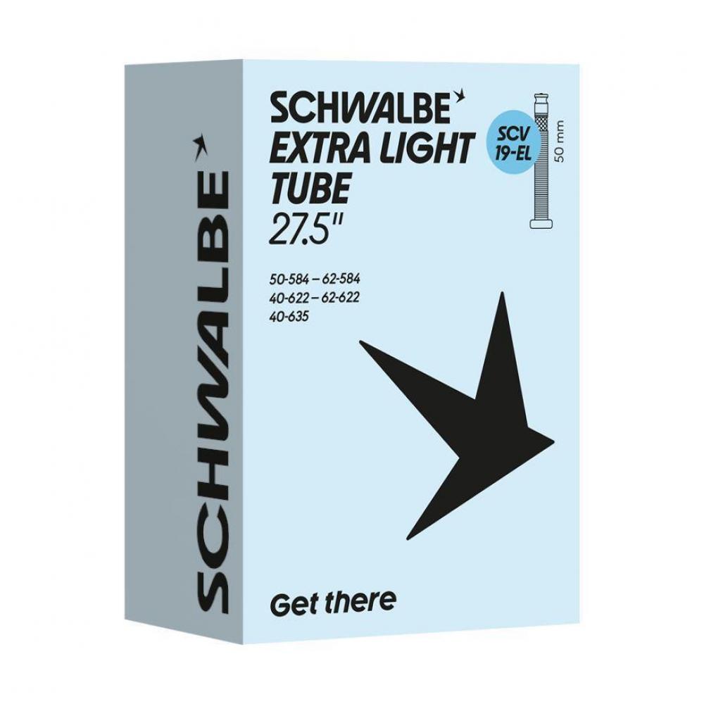 Schwalbe EXTRA LIGHT Fahrradschlauch SCV19 27.5 Zoll. Leichter Schlauch 40/62-584/635 mit 50mm Ventil.