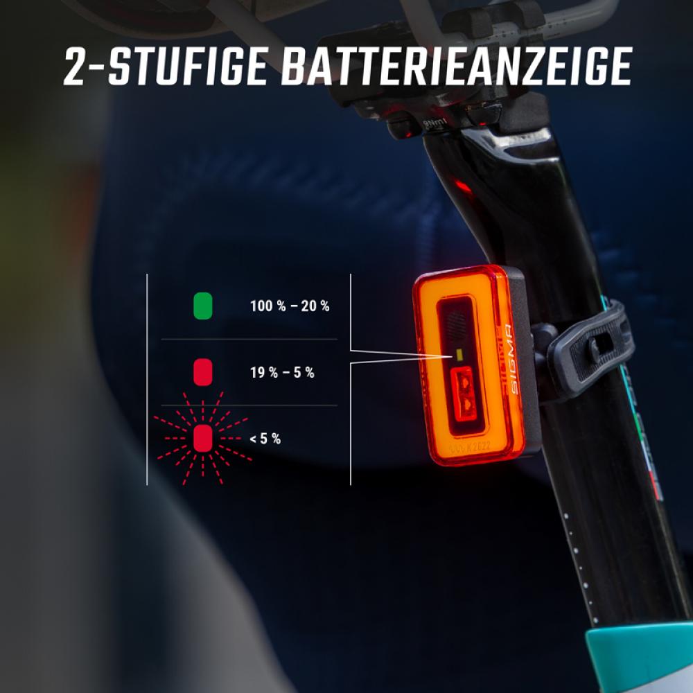 HIRO Sigma Licht HIRO 70 Akku-Rücklicht Schwarz - USB-C - Bremslicht 500m Sichtweite