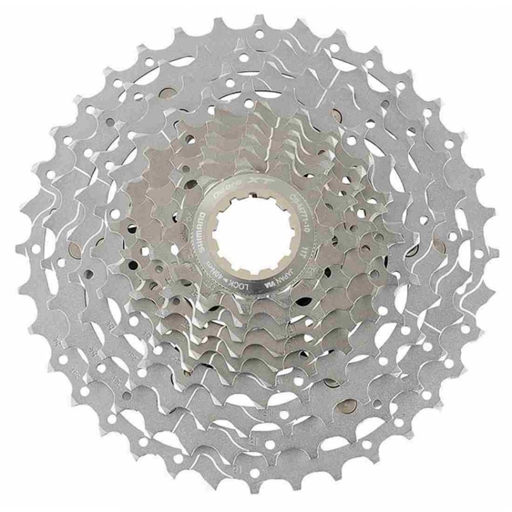 Silberne SHIMANO DEORE XT CS-M771 10-fach Kassette 11-34Z für Mountainbikes.