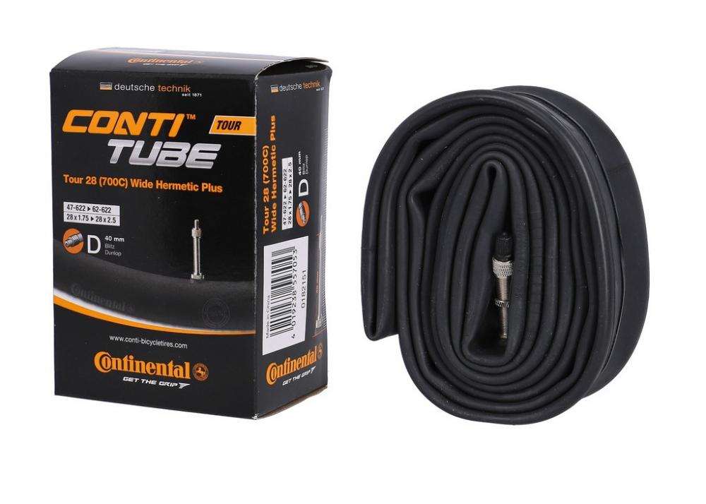 Continental Schlauch Conti Tour 28 Wide Hermetic Plus 47/62-622 DV 40mm, verpackt und ausgepackt.