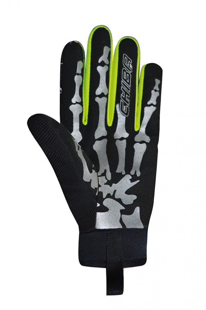 CHIBA Bones - Radhandschuhe L schwarz/neongel, atmungsaktiv, Touchfinger, gepolstert