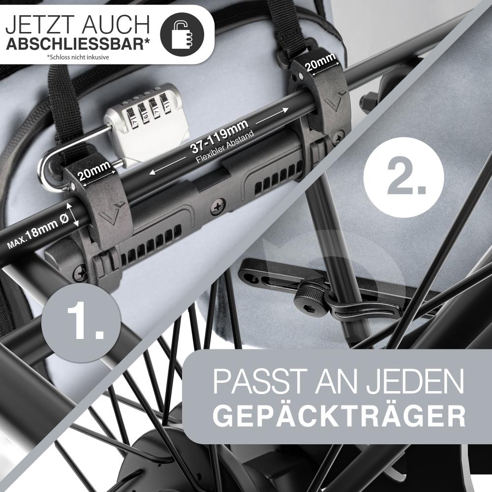 Valkental ValkPro 3in1 Fahrradtasche, wasserdicht, 22-26 Liter, Laptopfach bis 15", vollreflektierend, grau