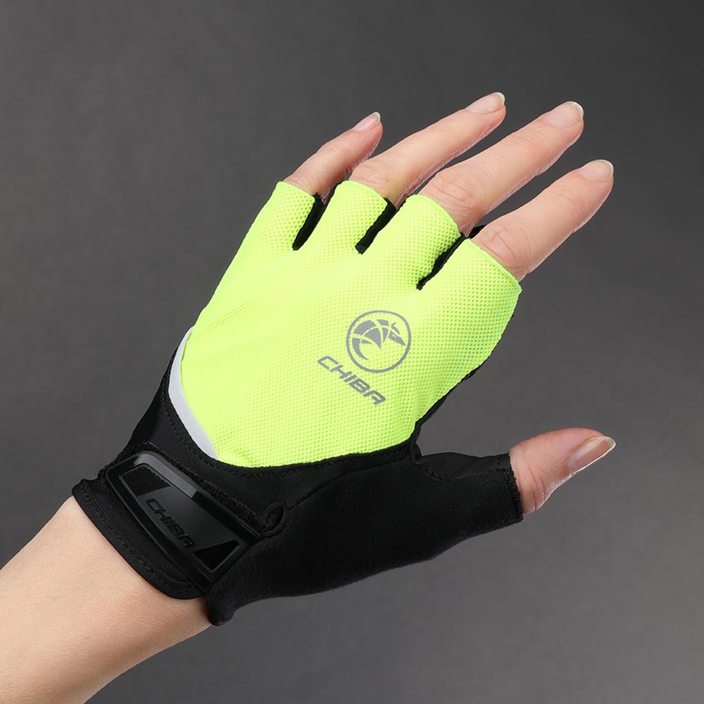 CHIBA Sport - Fahrradhandschuhe kurz, neongelb, Größe M, atmungsaktiv