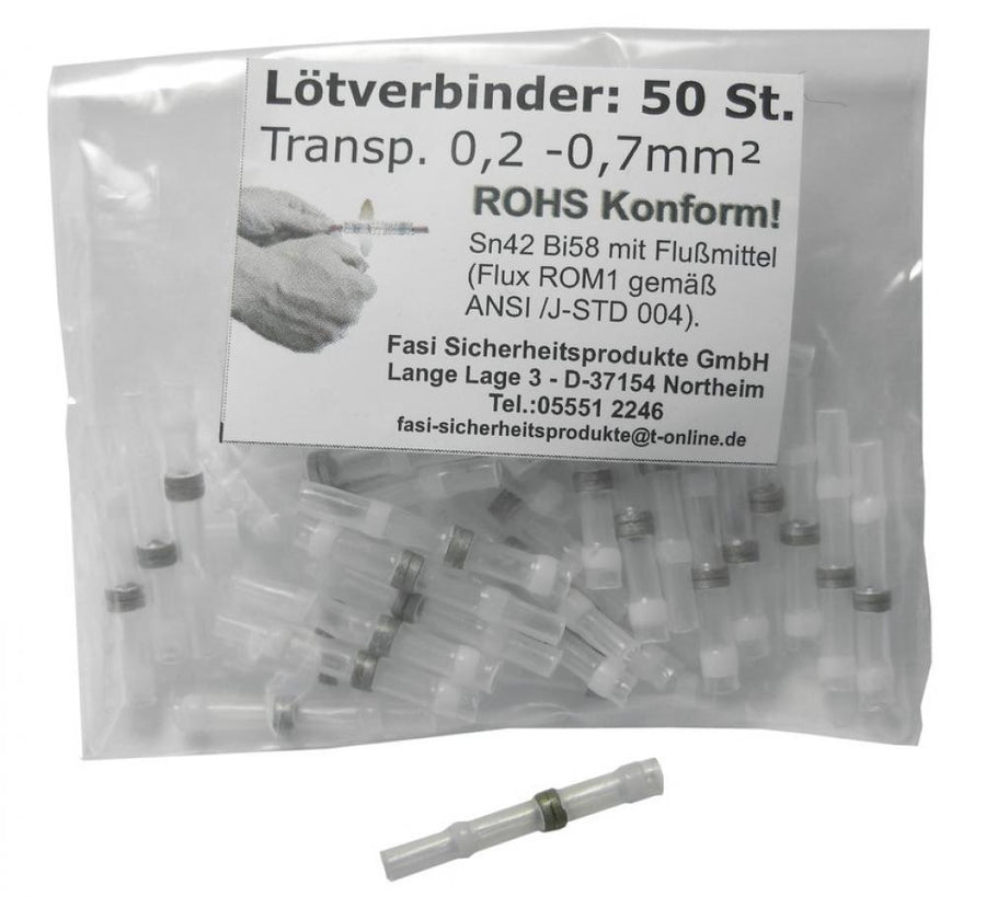 Lötverbinder für Lichtkabel transparent Polybeutel a 50 Stck. 0,2-0,7 mm