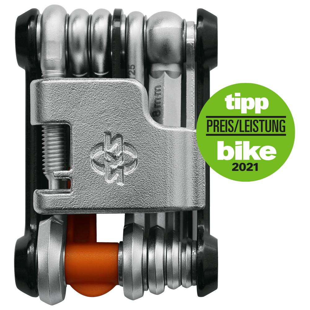 SKS Minitool TOM 18: Kompaktes Fahrrad-Multitool mit 18 Funktionen, inklusive Kettennieter, Reifenheber und Neoprentasche