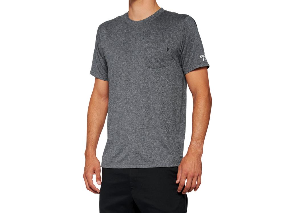 100% Mission Athletic T-Shirt S Heather Charcoal - sportliches Funktionsshirt mit Brusttasche