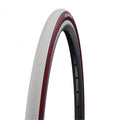 Schwalbe Dunk King Fahrradreifen 26x1.00" weiß-rot faltbar auf Felge, Nahaufnahme.