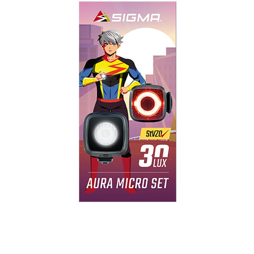 AURA Sigma Licht AURA MICRO Akku-Beleuchtungsset 30 Lux USB-C - StVZO-konform Fahrradlampe Schwarz