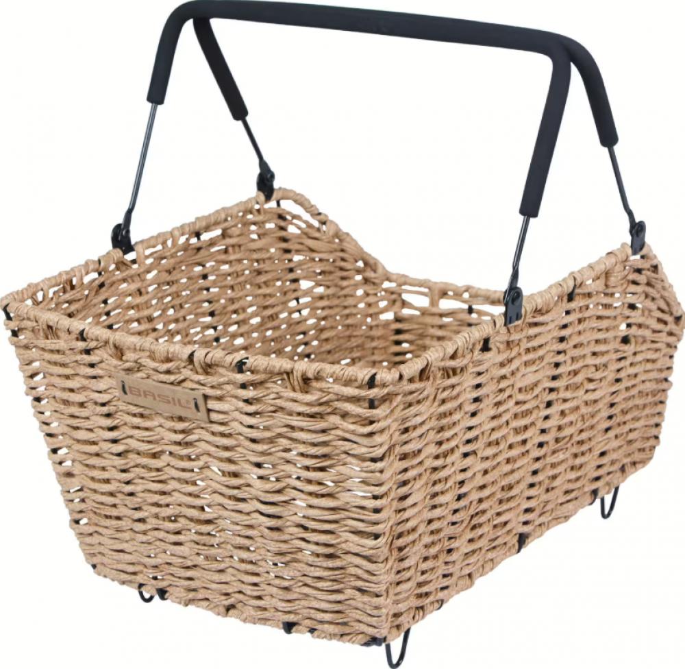 BASIL Fahrradkorb Cento Rattan Look Multisystem NX - wetterfester HR-Korb 41x25x12 cm für MIK/RT/I-Rack/Carrymore - Softgrip abnehmbar seagrass