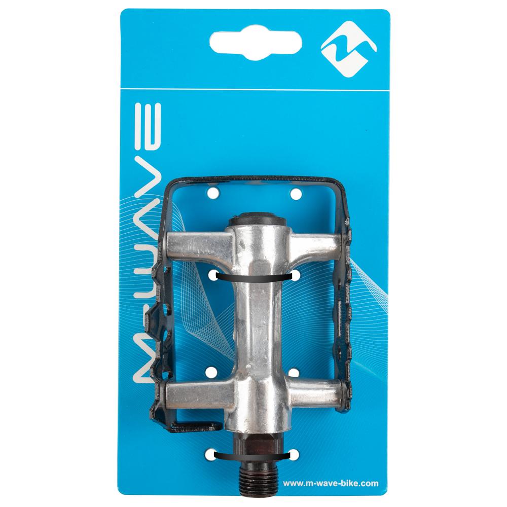 M-WAVE Steady-A5 Pedale 1 Paar schwarz-silber - Aluminiumkörper & Käfig, stabile Stahlachse 9/16\", Kugellager, Trittfläche 94x70 mm, robust für Alltag & Freizeit