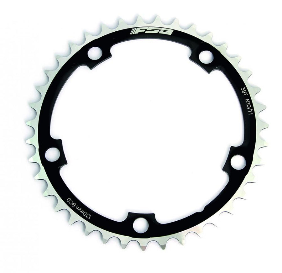 FSA Kettenblatt Road Alloy 5-Arm 2x 130 mm x 39 T Schwarz/silber - präzises Schalten für Rennräder