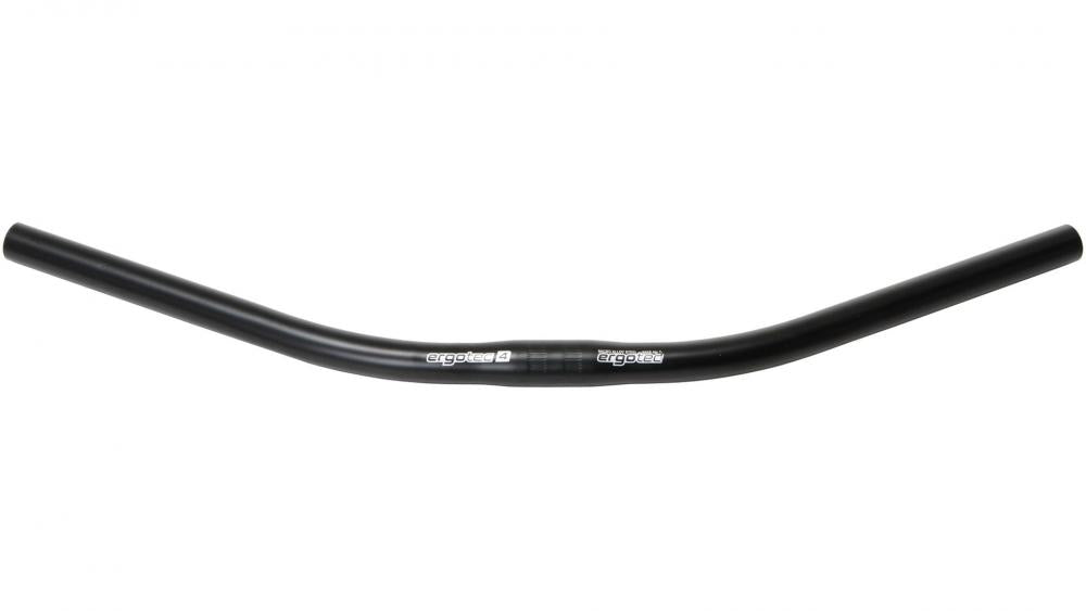 Schwarzer Ergotec Lenker Bügel Moon, Ø 25,4 mm, 605 mm, 23° Kröpfung für Fahrräder.