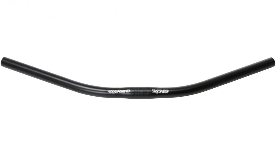 Schwarzer Ergotec Lenker Bügel Moon, Ø 25,4 mm, 605 mm, 23° Kröpfung für Fahrräder.