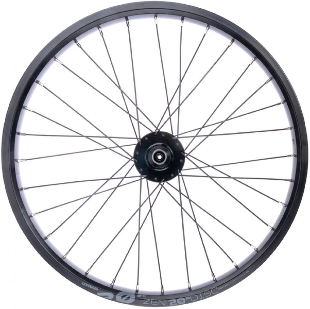 CONTEC Vorderrad "Zen Disc + Eroq DB"nFelge: CONTEC Hohlkammer "Zen 20 Disc", 20", 25-406, Höhe: 17 mm, 32 Loch, SV Ventil, für Scheibenbremse, keine Ösen, max. Systemgewicht 150 kg, geeignet für E-Bikes, schwarz (0.349.819/0)nNabe: CONTEC Vorderradnabe "