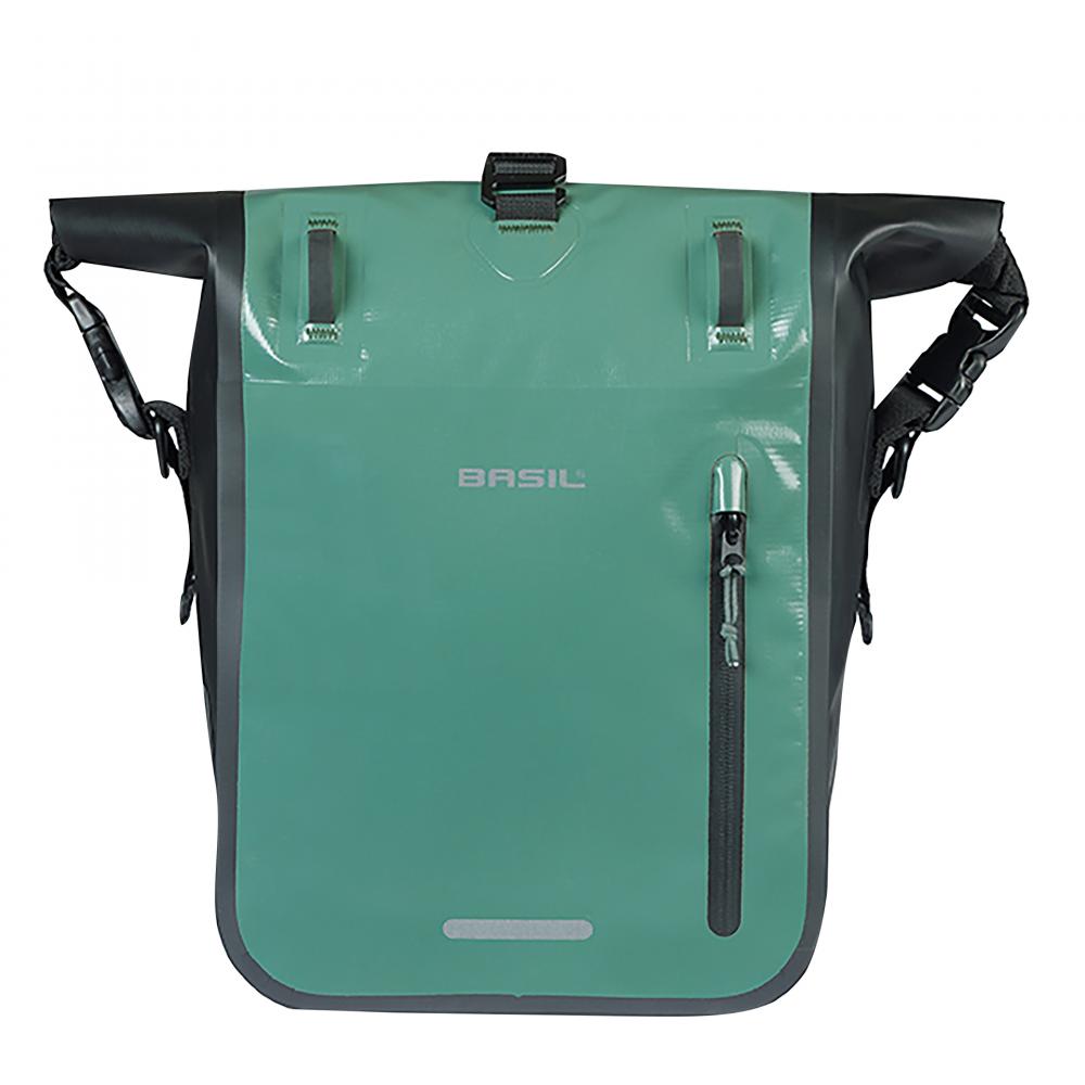 Basil Fahrradtasche Rivo M Einzeltasche 12-15L silbergrün-schwarz mit MIK Hooks Gepäckträgerbefestigung wetterfest