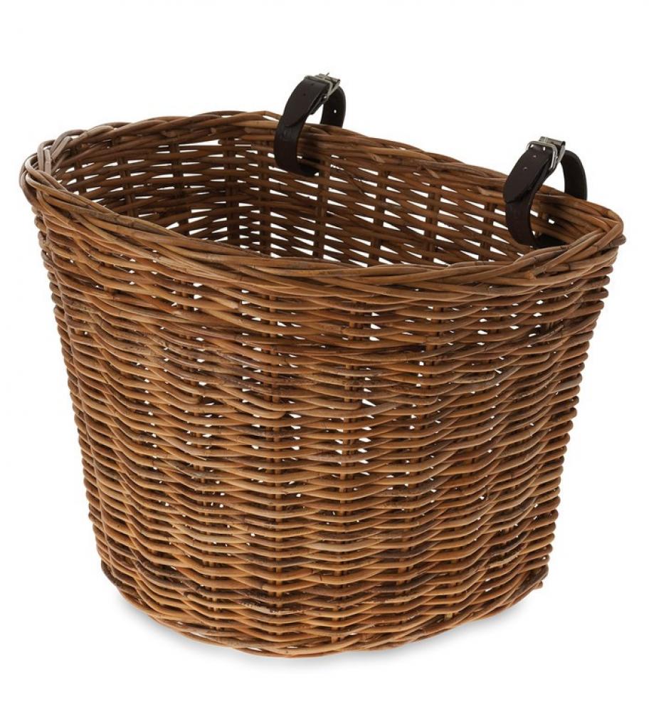 Basil Vorderrad-Korb Darcy aus natur Rattan mit Lederriemen, 35x41x34 cm