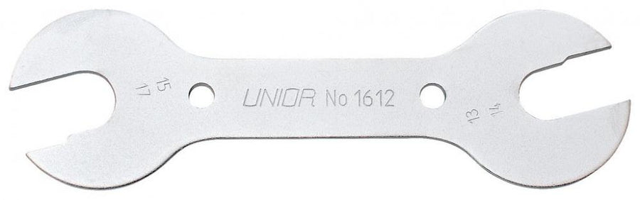 Unior 1612-2 Doppelkonusschlüssel, 13-14x15-17mm, flaches Spezialwerkzeug für Fahrradnaben.