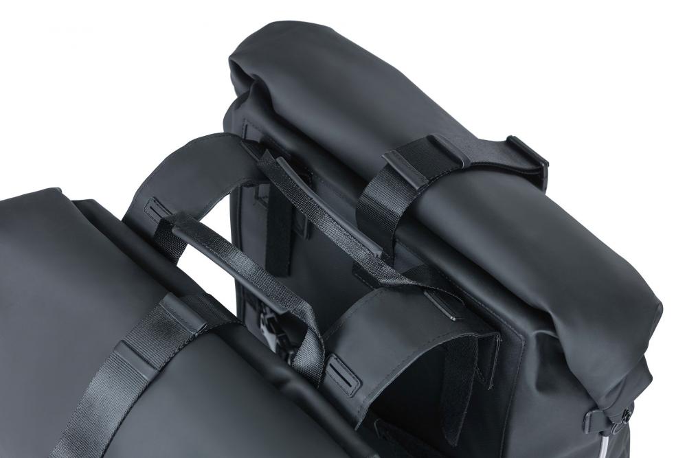 Basil Doppelpacktasche SoHo Nordlicht 41 Liter 31×13×37 cm Schwarz wasserdicht PU mit LED-Streifen