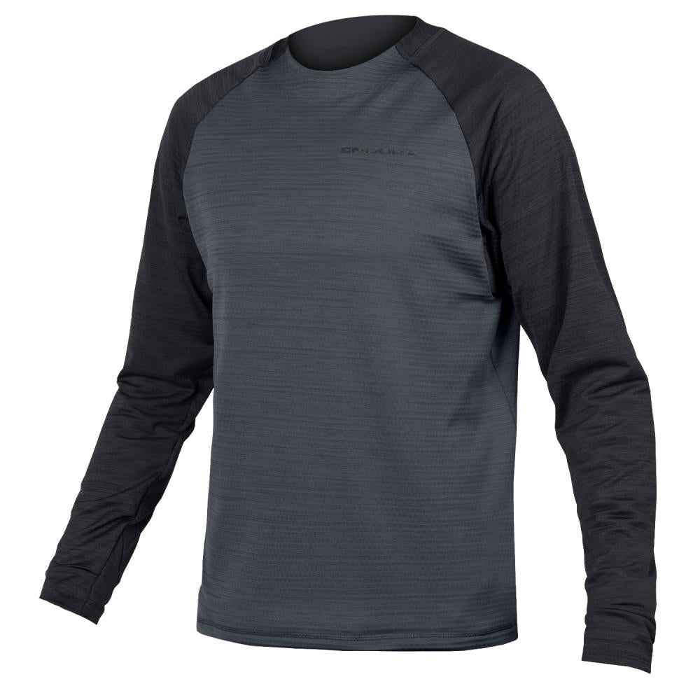 Endura SingleTrack Fleece Langarmtrikot, Schwarz, M - atmungsaktives MTB-Fleece mit recyceltem Material, Netzeinsatz & Rücken-Reißverschlusstasche