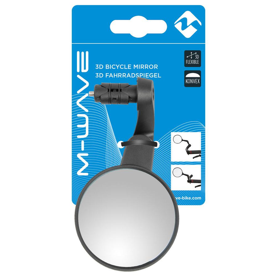 M-WAVE Spy Space In XL Fahrradspiegel schwarz, 3D-verstellbar, konvex, blendfreies Echtglas.