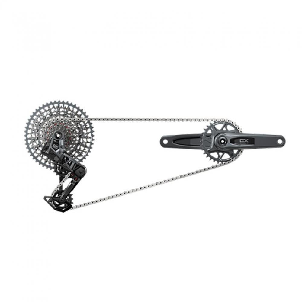 Komplettes SRAM GX AXS Eagle Transmission T-Type MTB Antriebs-Upgrade Kit mit Kassette, Kurbel, Schaltwerk und Kette.