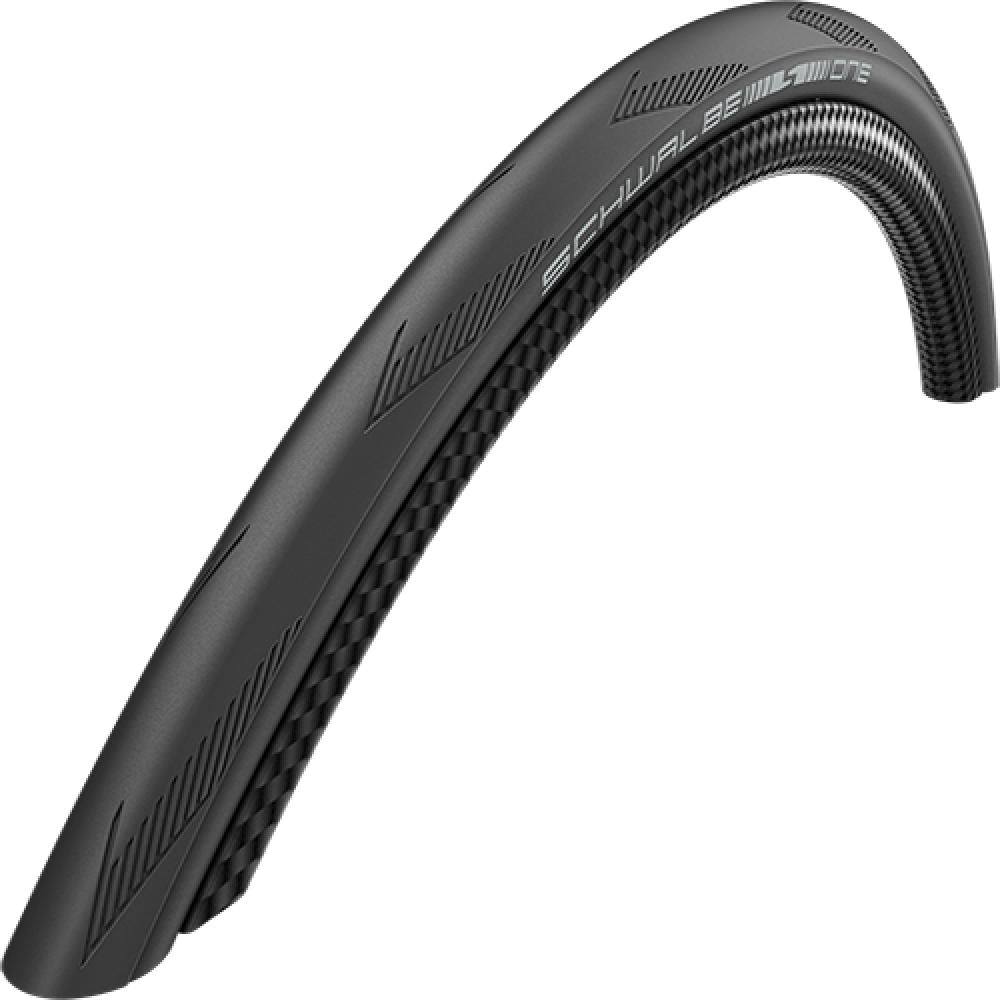Schwarzer Schwalbe One Draht-Fahrradreifen 20x1.10" mit Carbon-Optik an der Seitenwand.