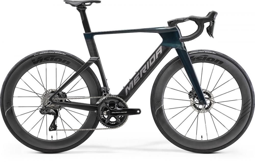 Merida REACTO TEAM Aero-Rennrad Carbon - Größe M, Halo Green UD Slate Grey, Shimano Dura-Ace Di2, Vision Metron 60 RS