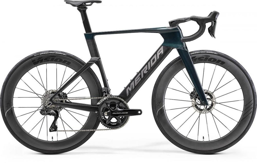 Merida REACTO TEAM Aero-Rennrad Carbon - Größe M, Halo Green UD Slate Grey, Shimano Dura-Ace Di2, Vision Metron 60 RS
